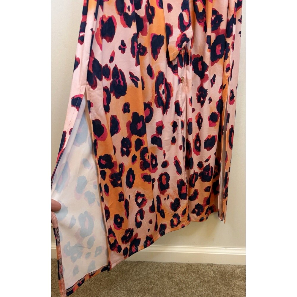 C WONDER by Christian Siriano Leopard Print Maxi Shirt Dress Melon Cloud Medium - Picture 10 of 14